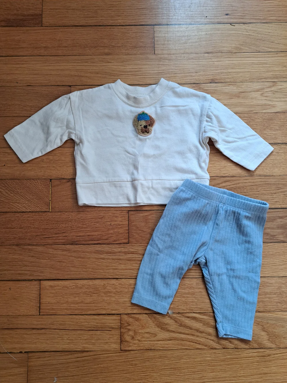 Carter's Cream Top with Blue Bear Patch and Light Blue Pants